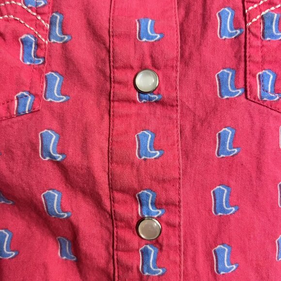 Panhandle Girls Western Shirt XS – Pink Pearl Snap Blue Boot Print Cotton - Picture 9 of 9